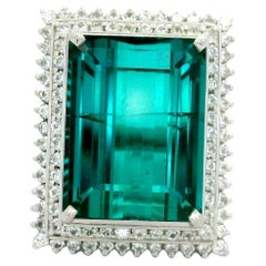17.79 Carat Indicolite Tourmaline Diamond Platinum Double Halo Cocktail Ring