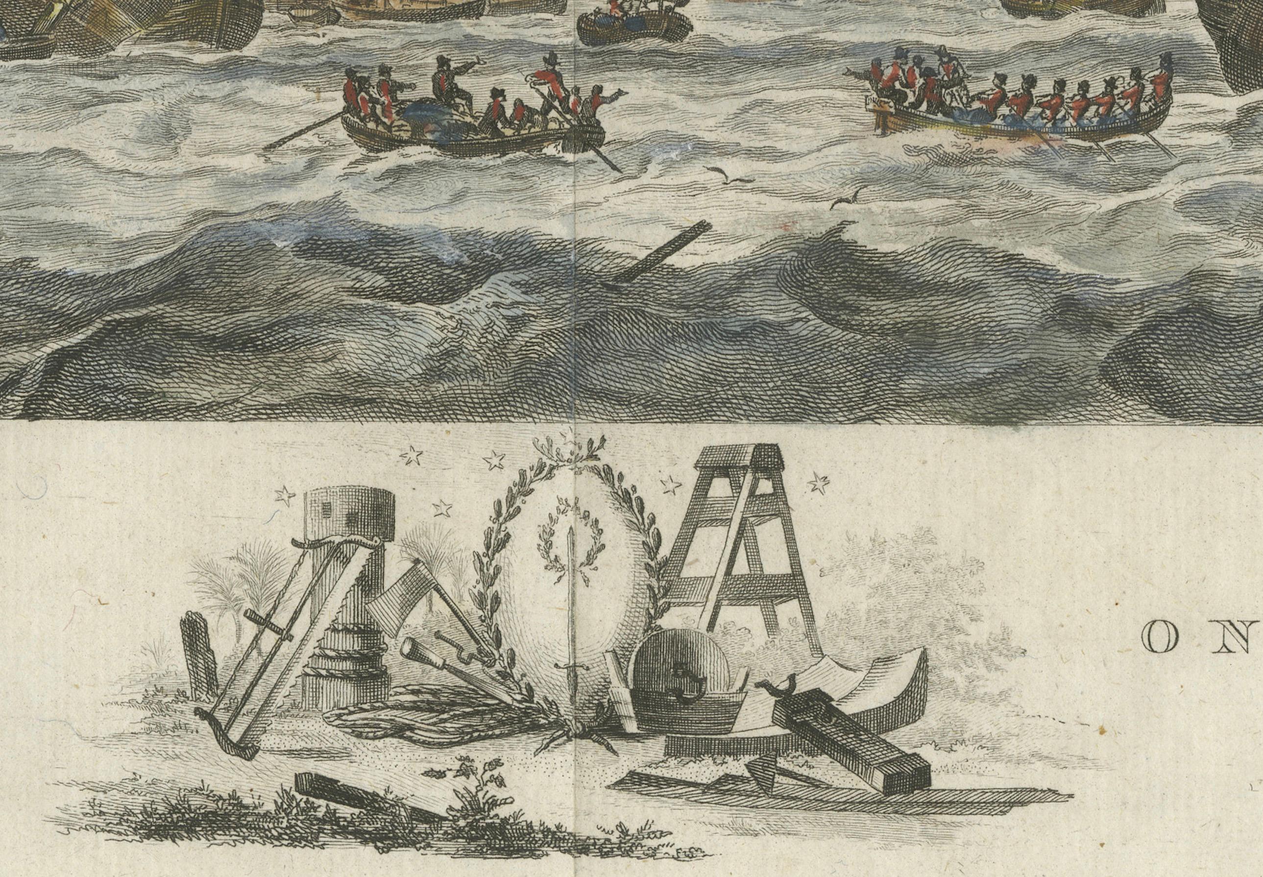 18th Century 1779 View of Onrust Island Near Batavia with VOC Shipyard Activity For Sale