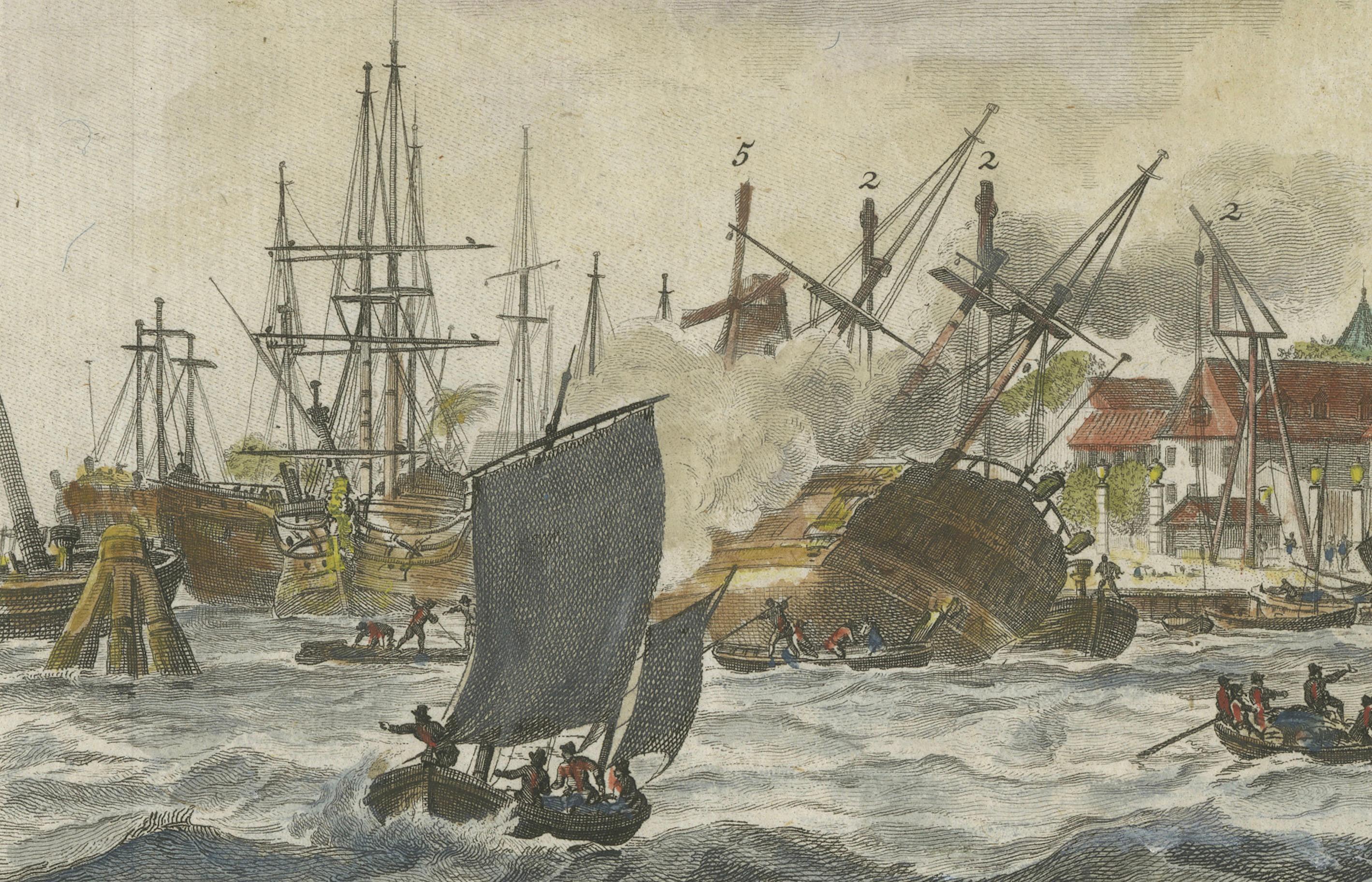 Paper 1779 View of Onrust Island Near Batavia with VOC Shipyard Activity For Sale