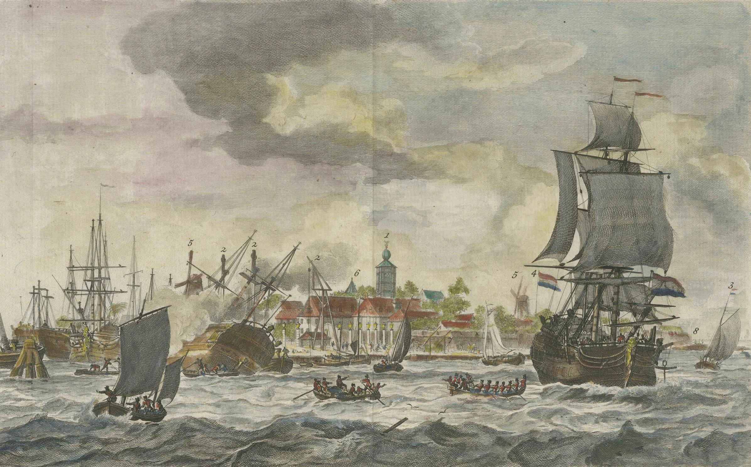 1779 View of Onrust Island Near Batavia with VOC Shipyard Activity For Sale 3