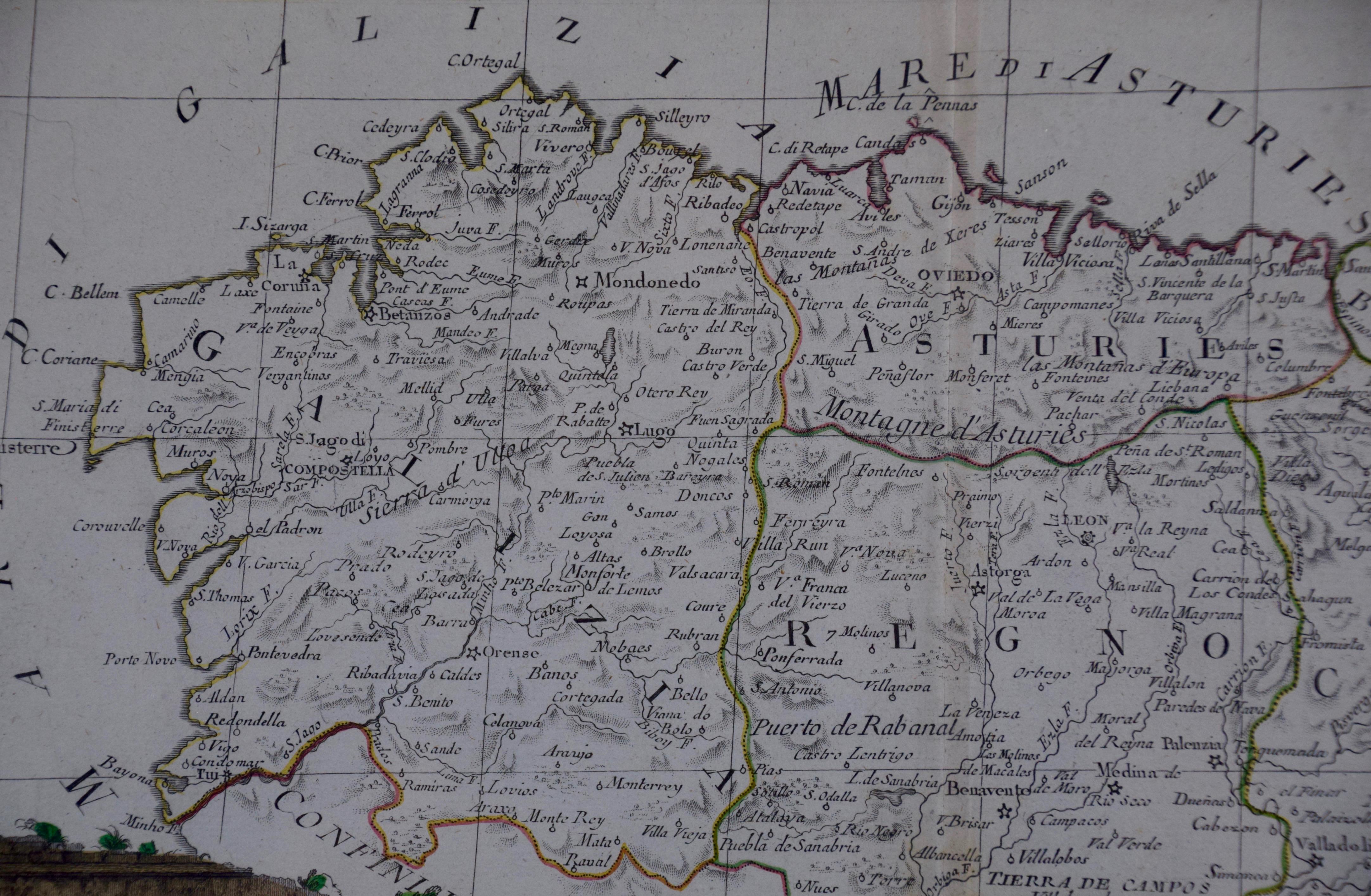Italian 1779 Zatta Hand Colored Map of Northwestern Spain, Including Bilbao & Orviedo