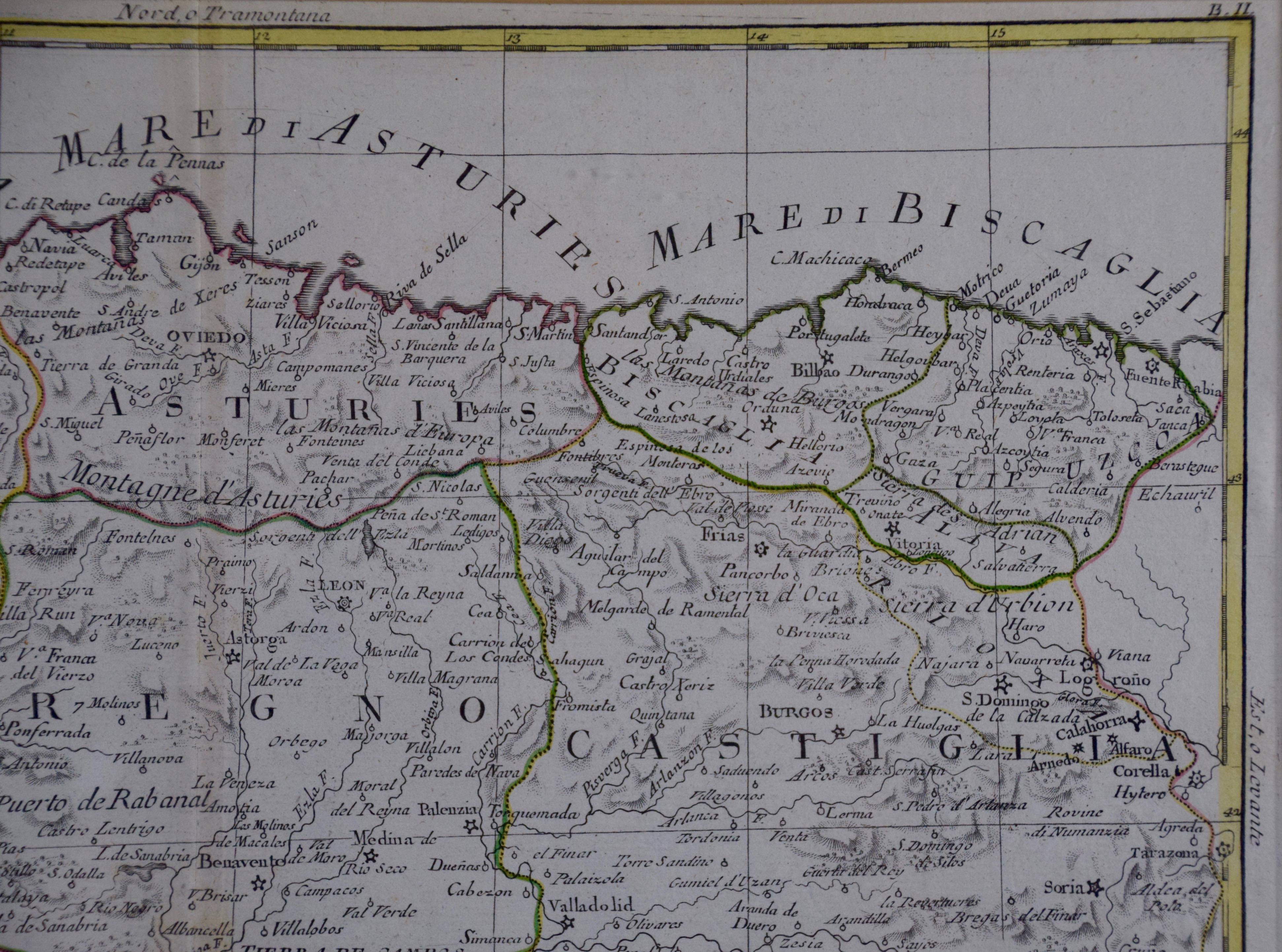 Engraved 1779 Zatta Hand Colored Map of Northwestern Spain, Including Bilbao & Orviedo