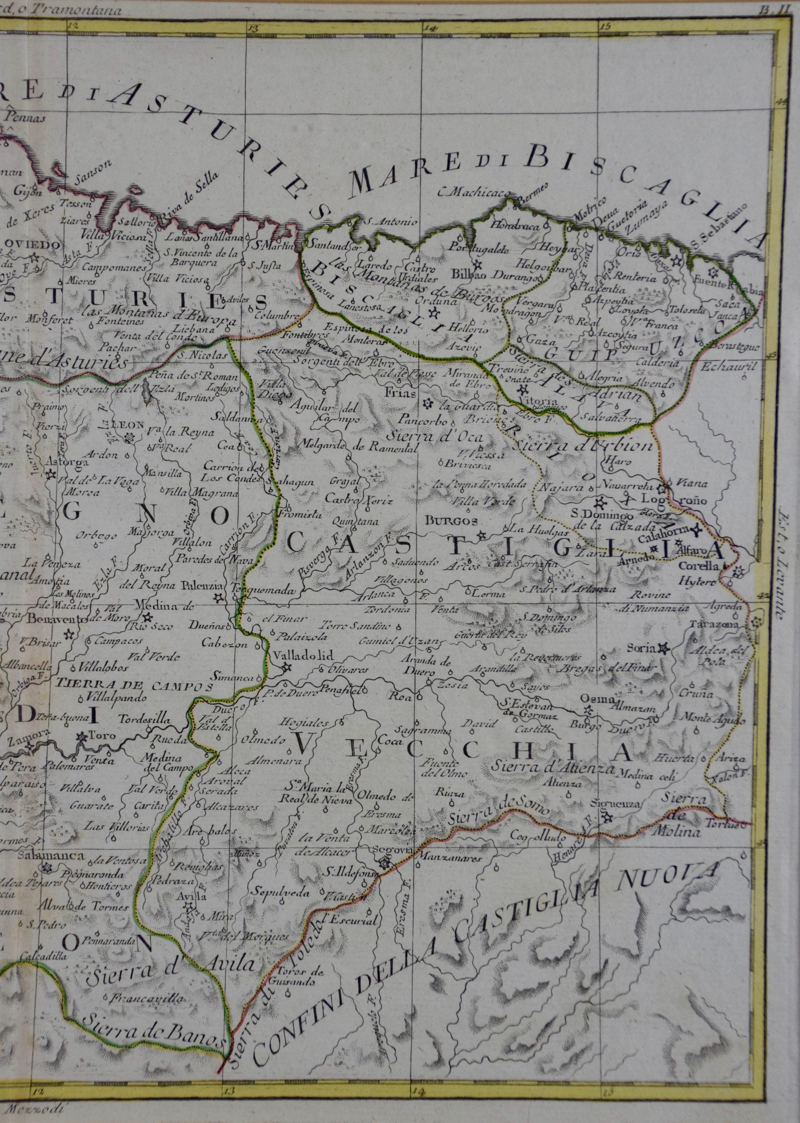 1779 Zatta Hand Colored Map of Northwestern Spain, Including Bilbao & Orviedo In Good Condition In Alamo, CA