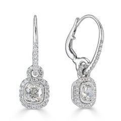 1.77ct Cushion Cut Diamond Dangle Earrings in 18k White Gold