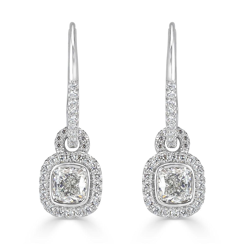 1.77ct Cushion Cut Diamond Dangle Earrings in 18k White Gold