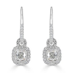 1.77ct Cushion Cut Diamond Dangle Earrings in 18k White Gold