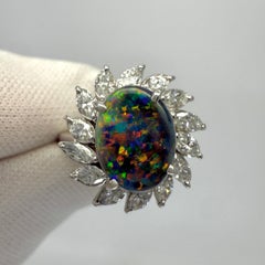 1.77ct Fine Australian Black Opal & Diamond Platinum Halo Cocktail Ring (bague de cocktail)