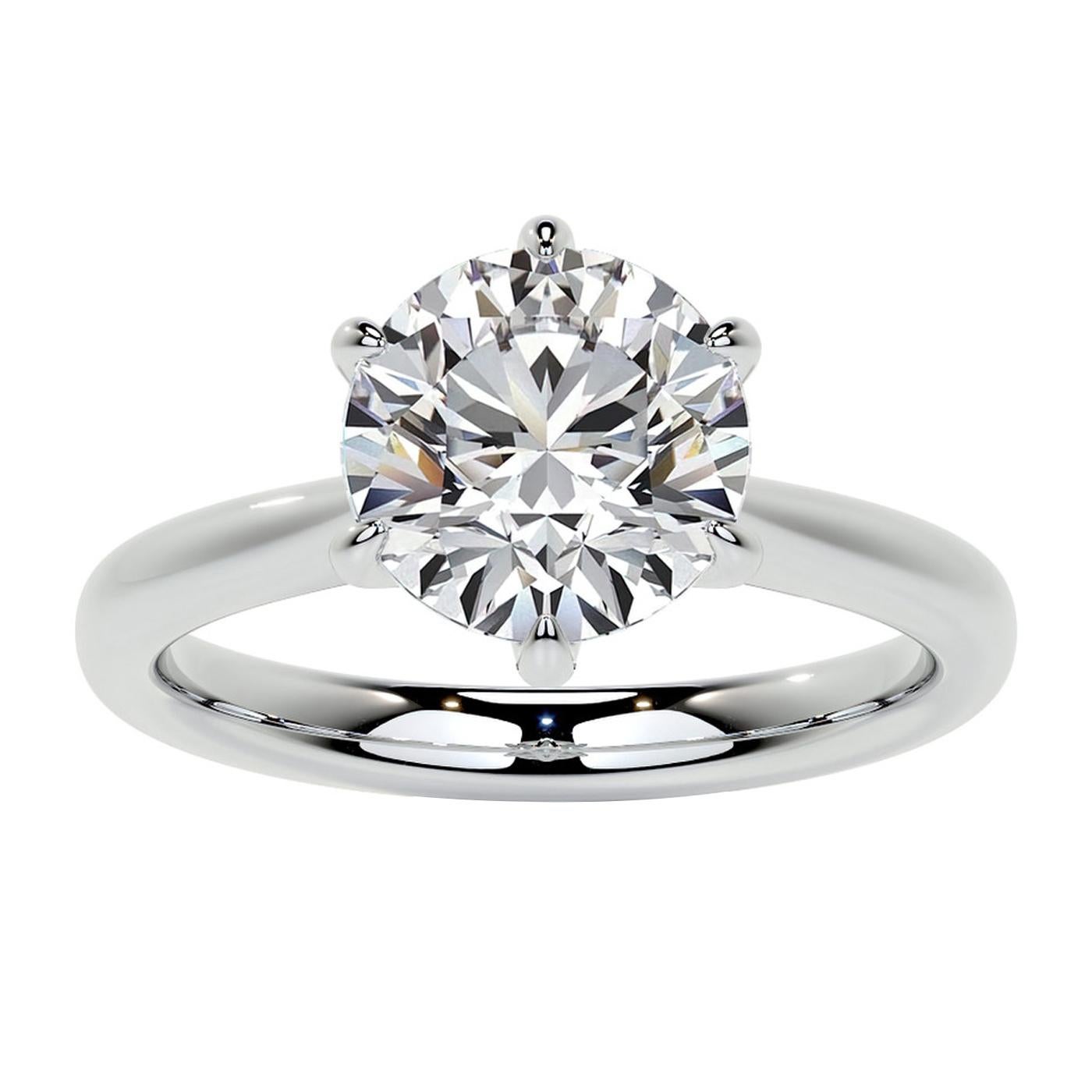 Moderniste 1.77ct GIA Natural Round Brilliant Cut Diamond 6 Prong Solitaire Engagement Ring en vente