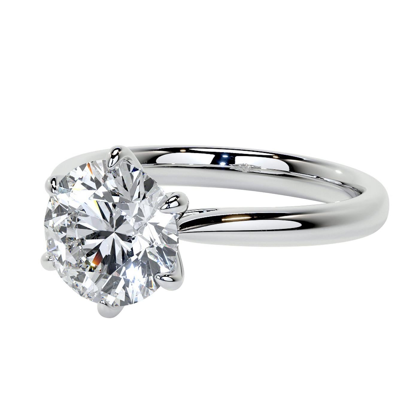 1.77ct GIA Natural Round Brilliant Cut Diamond 6 Prong Solitaire Engagement Ring en vente