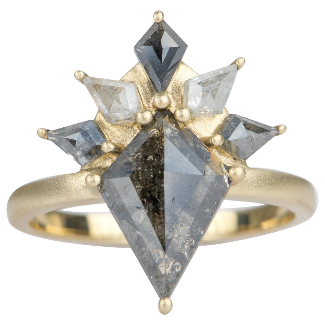 1.77ct Kite Shape Salt and Pepper Diamond 14k Yellow Gold Engagement Ring AD2332