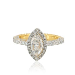 1.77ct Lab Marquise Diamond Halo Pavé Ring 14K Two-Tone Gold Engagement Ring