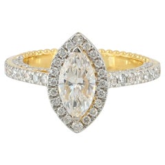 1.77ct Lab Marquise Diamond Halo Pavé Ring 14K Two-Tone Gold Engagement Ring