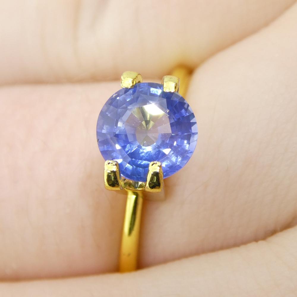 Description:

Gem Type: Sapphire 
Number of Stones: 1
Weight: 1.77 cts
Measurements: 7.14 x 7.14 x 4.21 mm
Shape: Round
Cutting Style Crown: Brilliant Cut
Cutting Style Pavilion: Step Cut 
Transparency: Transparent
Clarity: Slightly Included: Some