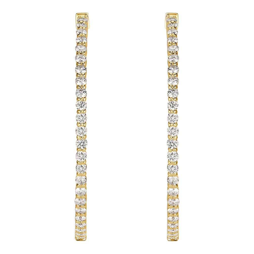 1.77ct Round Brilliant Cut Diamond Hoop Earrings in 14k Yellow Gold im Angebot