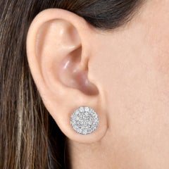 1.77 Carat SI/H Round Diamond Cluster Halo Stud Earrings 14 Karat White Gold