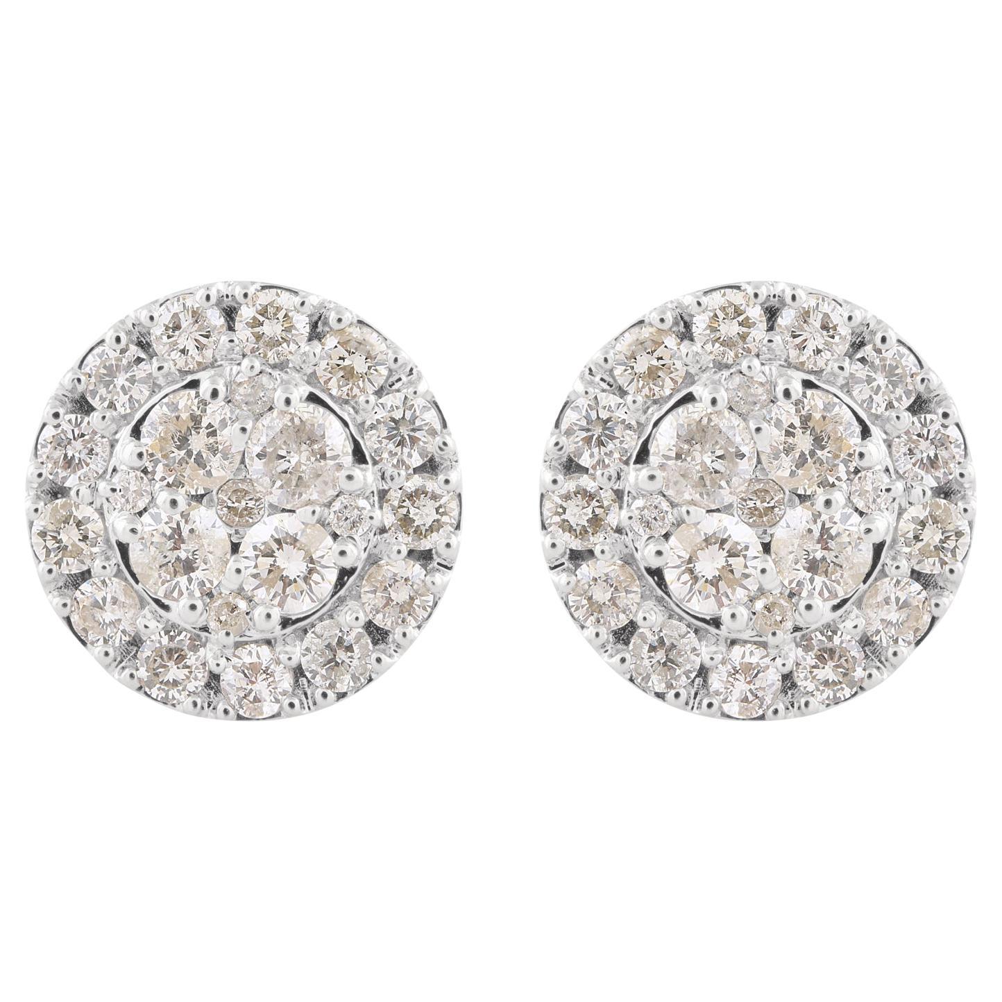 1,77ct SI/H Runder Diamant Cluster Halo Ohrstecker 14K Weißgold