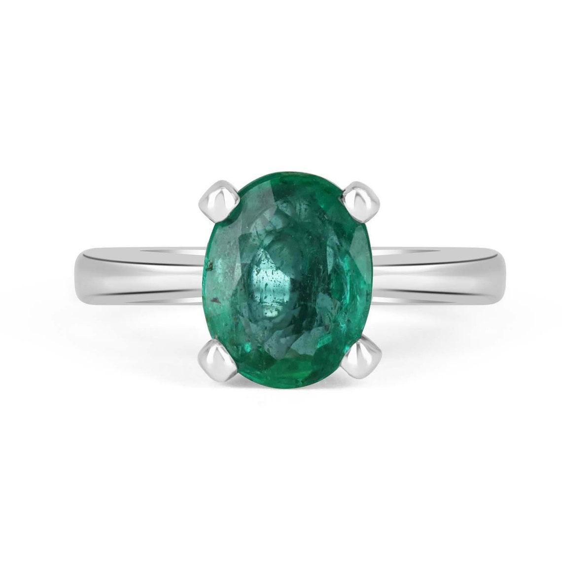 1.77cts 14K 4-Prong Oval Cut Colombian Emerald Solitaire Ring For Sale