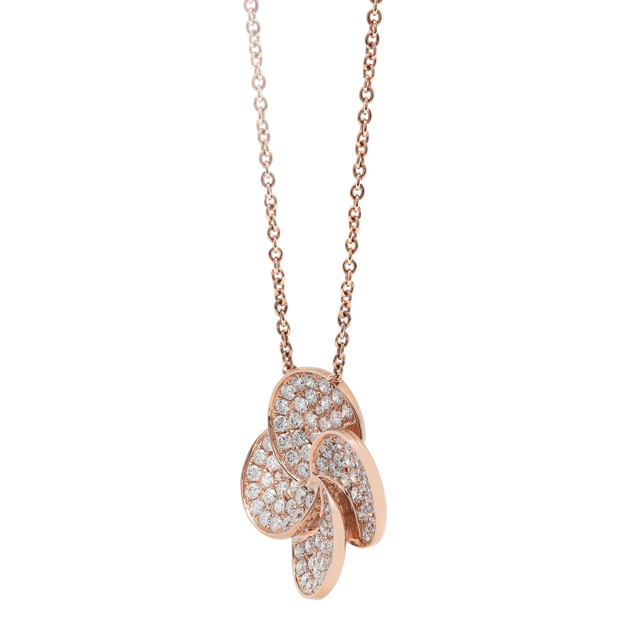 This fabulous dazzling diamond flower pendant necklace is a perfect accent to every day and evening look and gives a touch of chic to any ensemble you pair it with. It features pave set round brilliant cut diamonds weighing 1.77 carats. Diamond