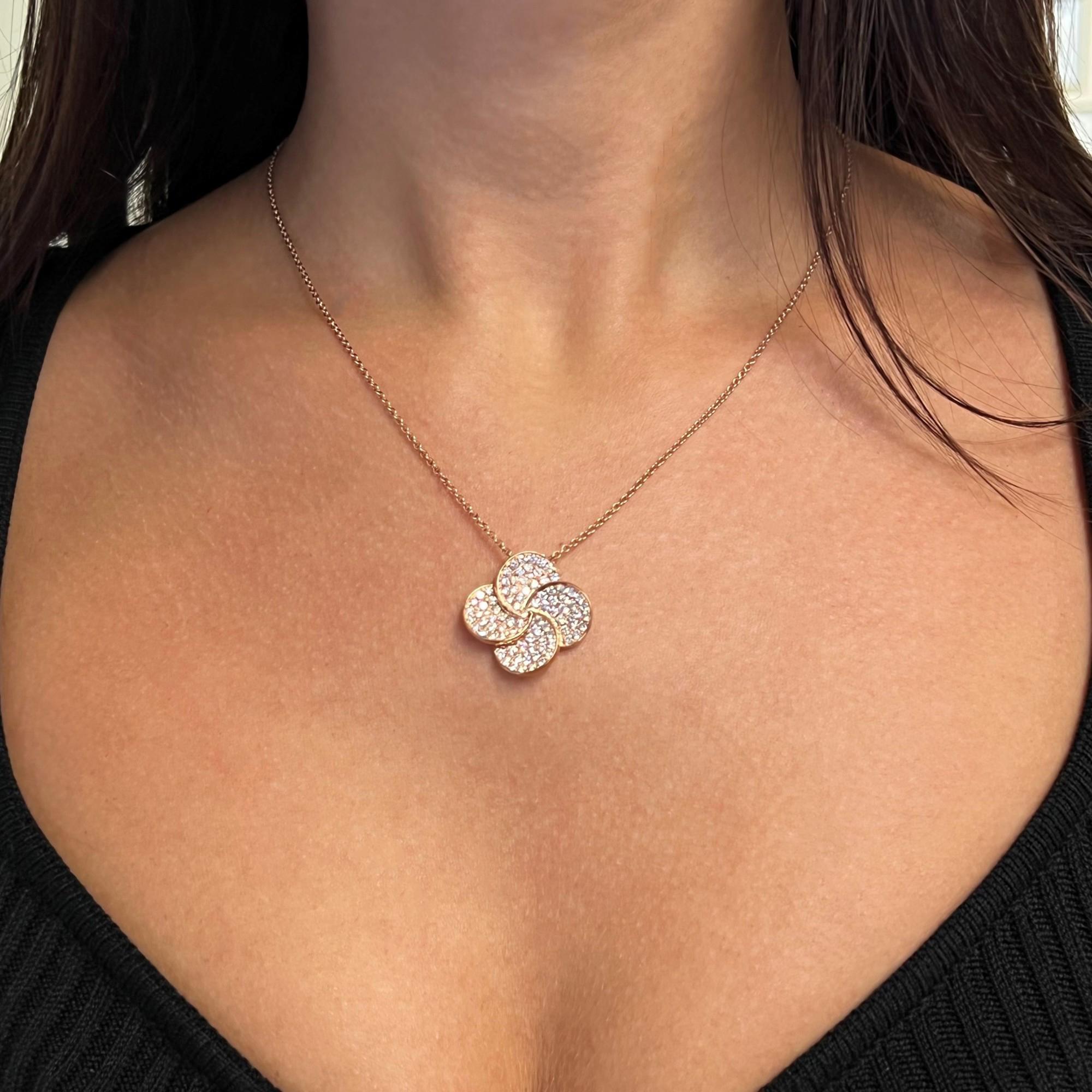 Women's 1.77Cttw Pave Set Round Cut Diamond Flower Pendant Necklace 18K Rose Gold For Sale