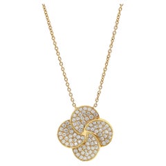 1.77Cttw Pave Set Round Cut Diamond Flower Pendant Necklace 18K Yellow Gold