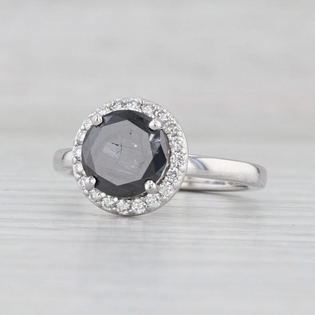 da uomo o donna Anello aureolato con diamante bianco nero da 1,77 ct. in oro bianco 14k, misura 8,25, fidanzamento in vendita