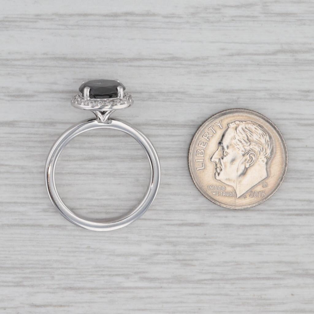 Anello aureolato con diamante bianco nero da 1,77 ct. in oro bianco 14k, misura 8,25, fidanzamento in vendita 1