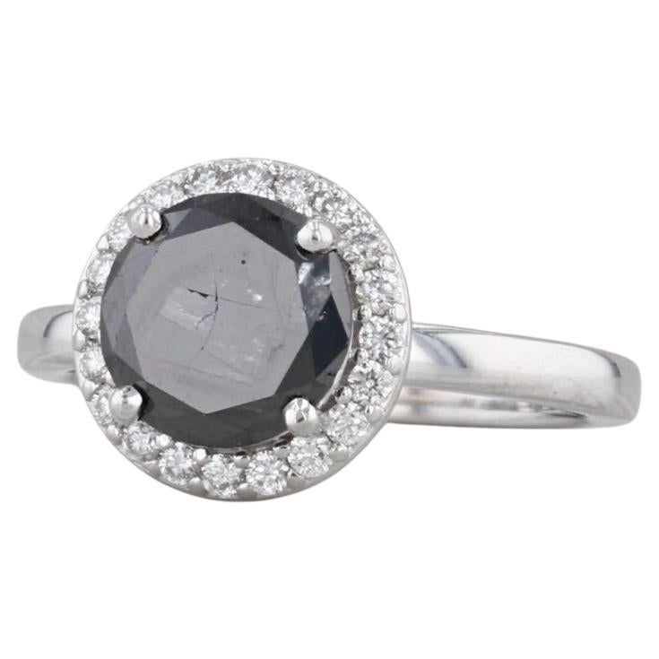 Anello aureolato con diamante bianco nero da 1,77 ct. in oro bianco 14k, misura 8,25, fidanzamento