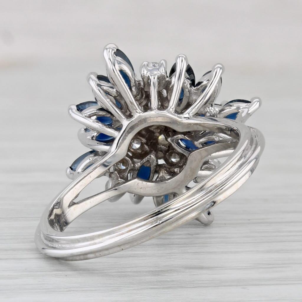 1.77ctw Zafiro Azul Diamante Racimo Anillo de Cóctel Oro Blanco 18k Talla 7.5 Corte marquesa en venta