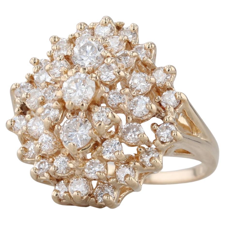 Anello a grappolo con diamanti da 1,77 ct. in oro giallo 14k misura 8 Cocktail