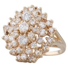 Anello a grappolo con diamanti da 1,77 ct. in oro giallo 14k misura 8 Cocktail