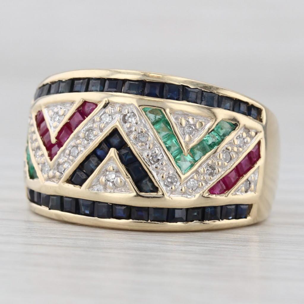1.77ctw Gemstone Mosaic Ring 10k Yellow Gold Sz 7 Sapphire Ruby Emerald Diamond Bon état - En vente à McLeansville, NC