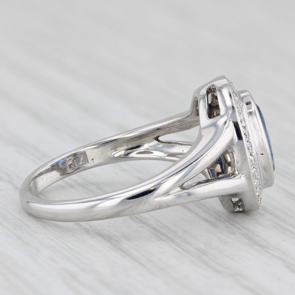 da uomo o donna Anello con diamante e zaffiro blu ovale da 1,77 carati in oro bianco 18 carati, misura 6,25 in vendita