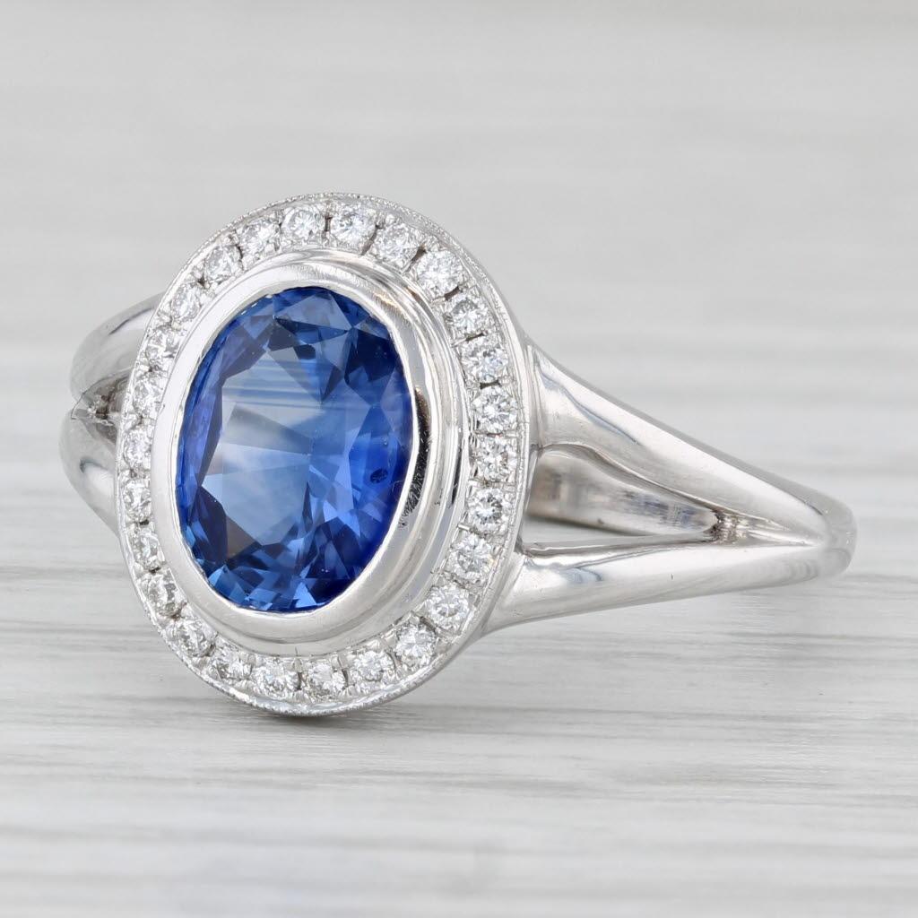 Anello con diamante e zaffiro blu ovale da 1,77 carati in oro bianco 18 carati, misura 6,25