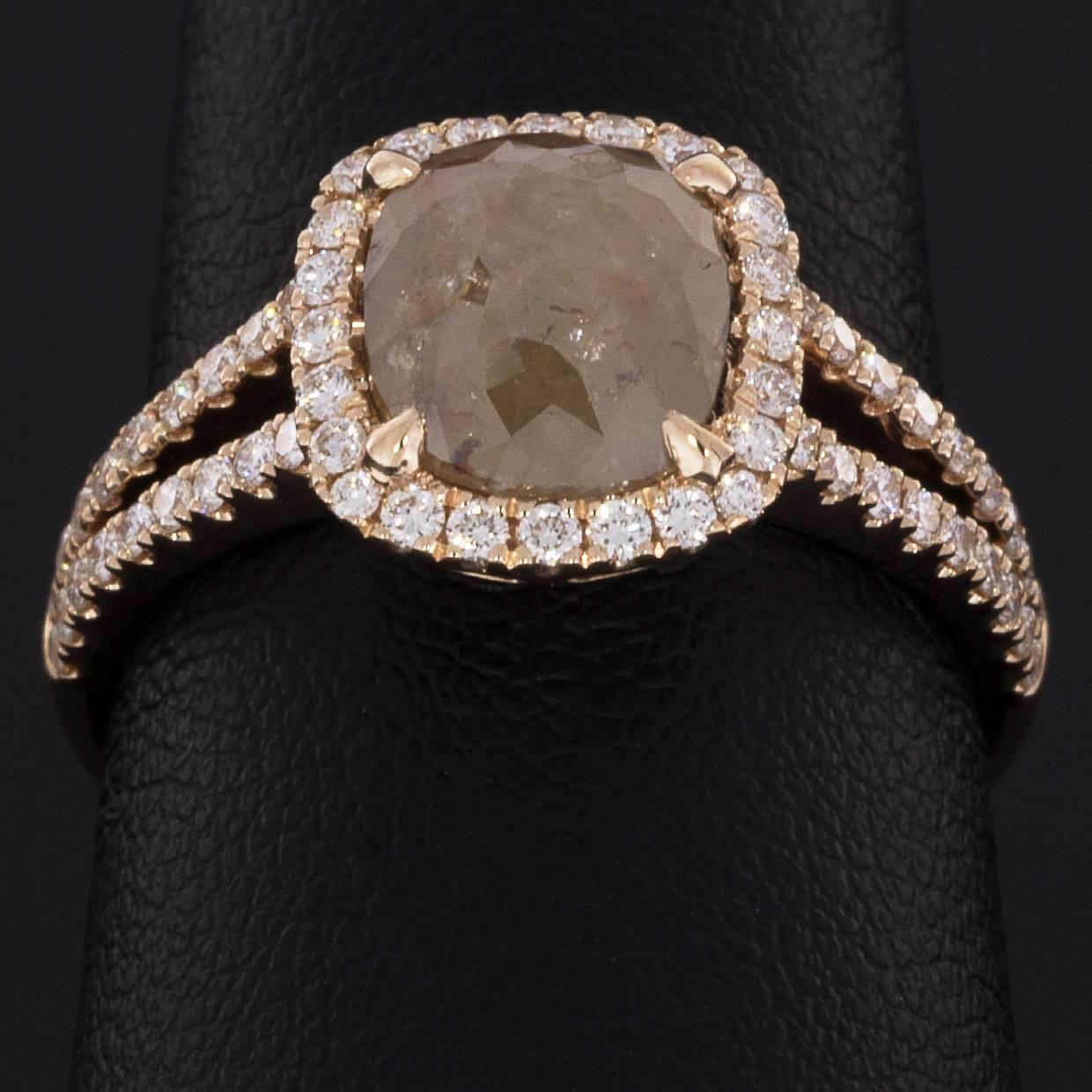 Women's Rustic 1.77 Carat Reddish Gray Cushion Shape Diamond Halo Engagement Ring For Sale