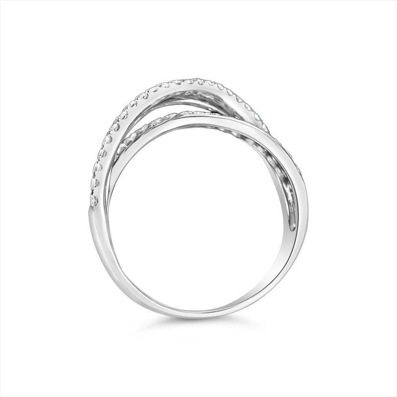 Round Cut 1.77ctw Round Brilliant Diamond Criss-Cross Design 18 Karat White Gold Ring For Sale