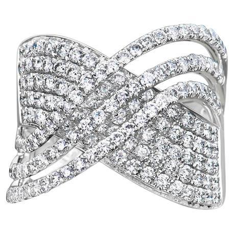 1.77ctw Round Brilliant Diamond Criss-Cross Design 18 Karat White Gold Ring