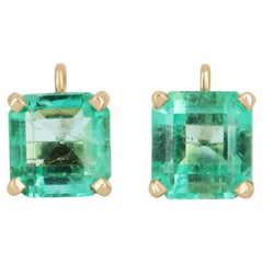 1.77tcw 14K Colombian Emerald-Asscher Cut Yellow Gold Four Prong Stud Earrings