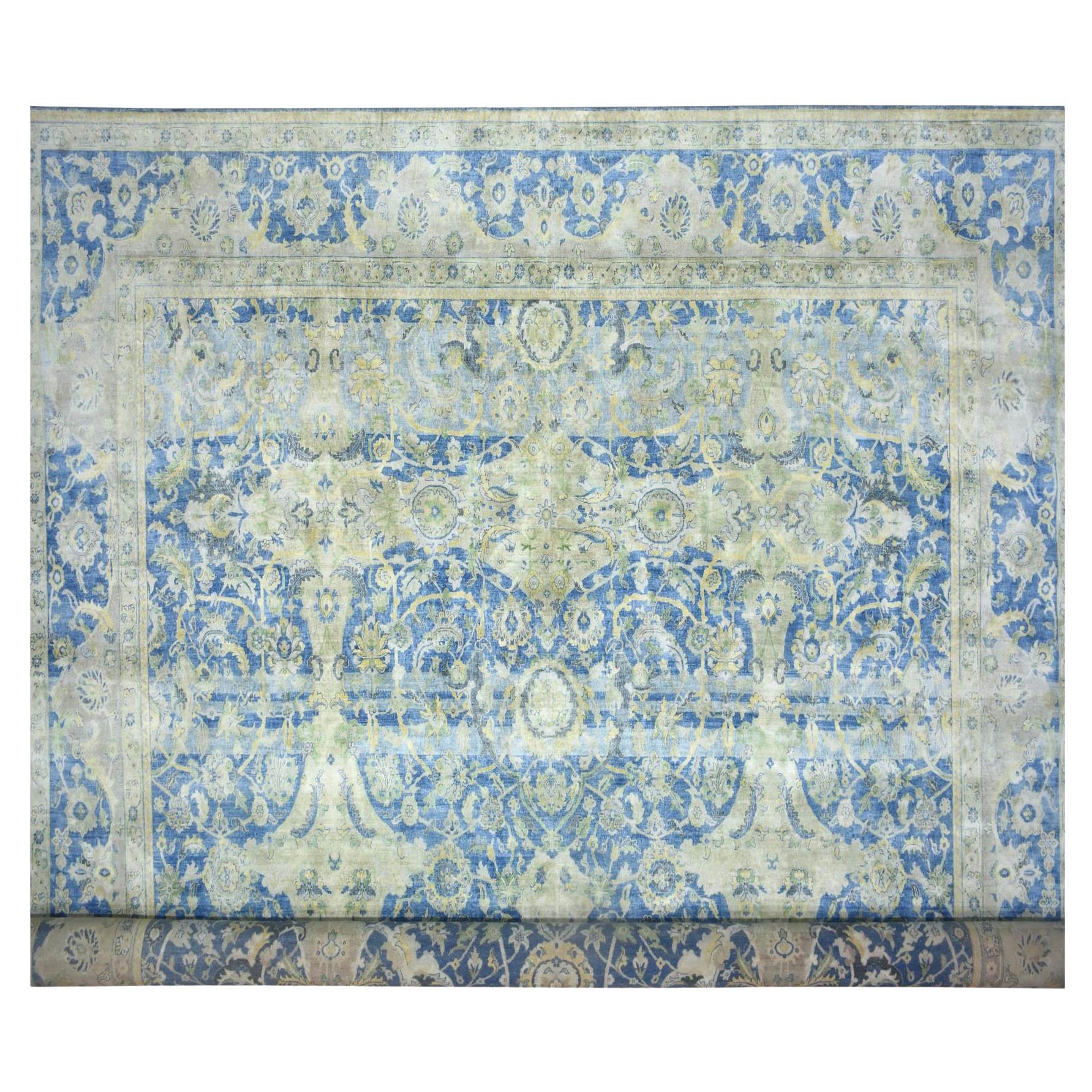 17
7 "x26
4" Blau Wolle-Seide Abrush Persisch Repetitive Design Hand Knotted XL Teppich