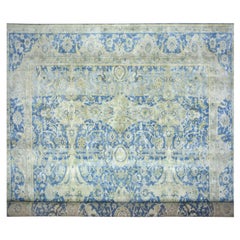 17
7 "x26
4" Blau Wolle-Seide Abrush Persisch Repetitive Design Hand Knotted XL Teppich
