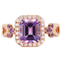 1.78 Carat Amethyst Fancy Ring in 14Karat Rose Gold with White Diamond.  