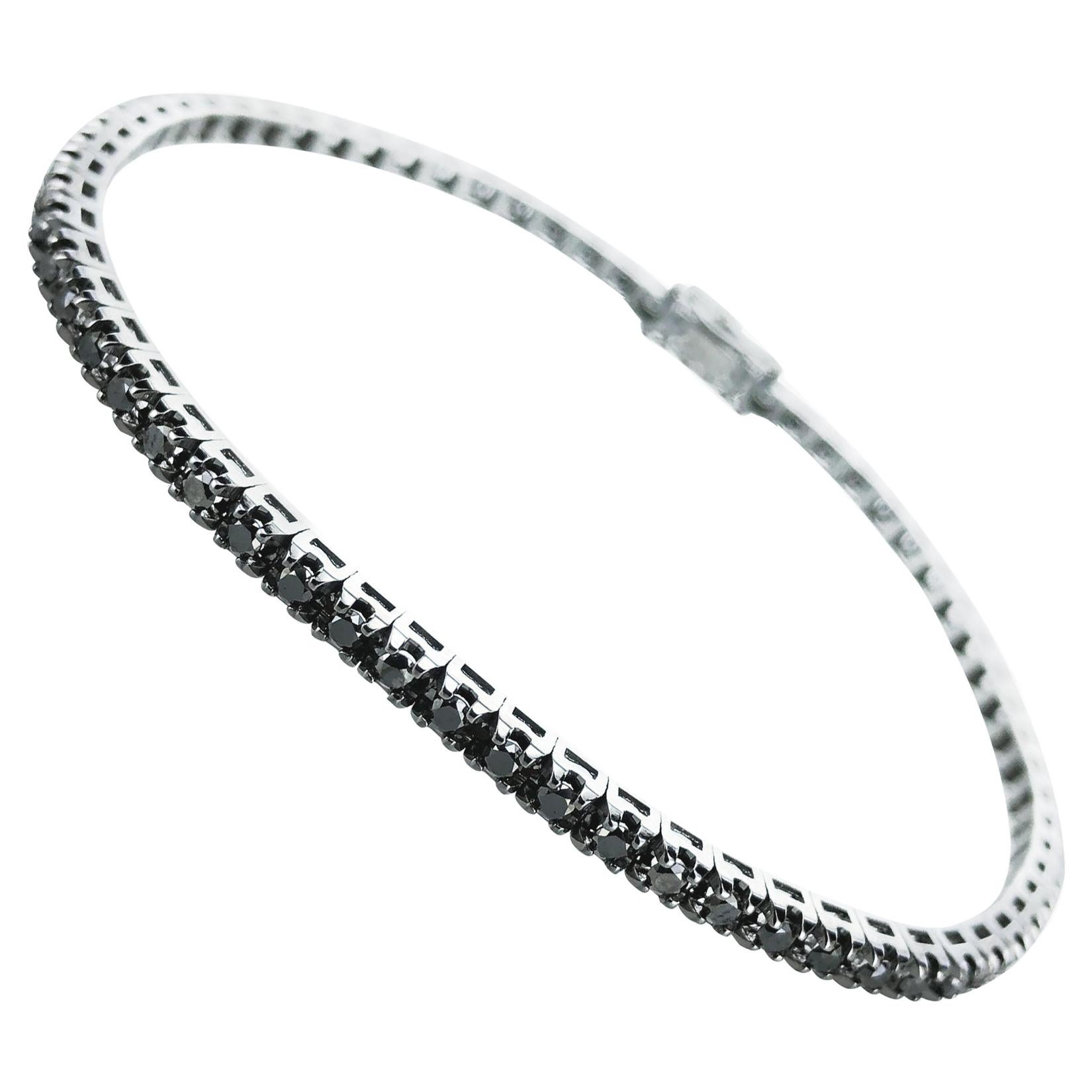 Unisex 1.78 Carat Black Diamond in 18Kt Black Gold Tennis Bracelet