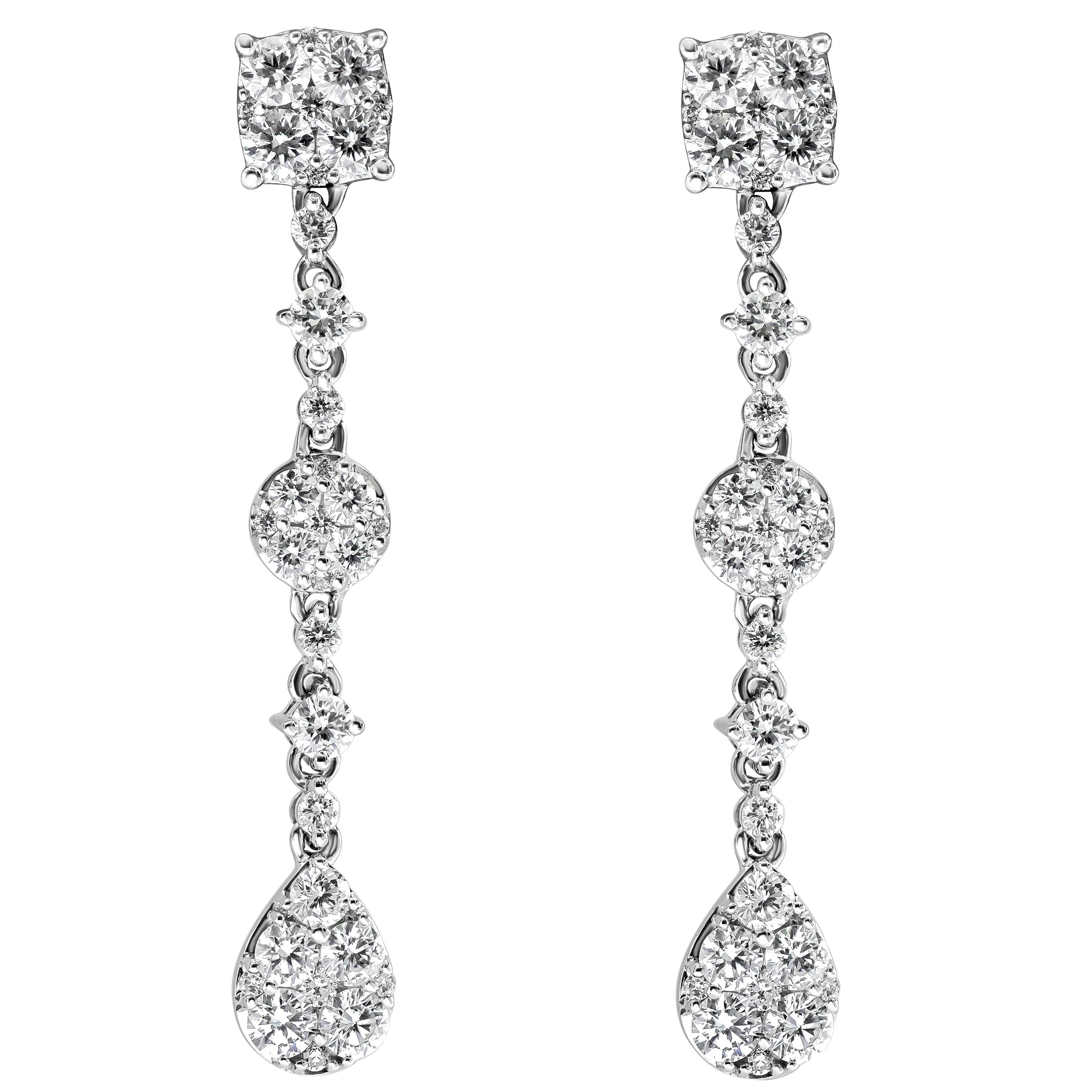 3.19 Carat Diamond Cluster Drop Earrings For Sale at 1stDibs