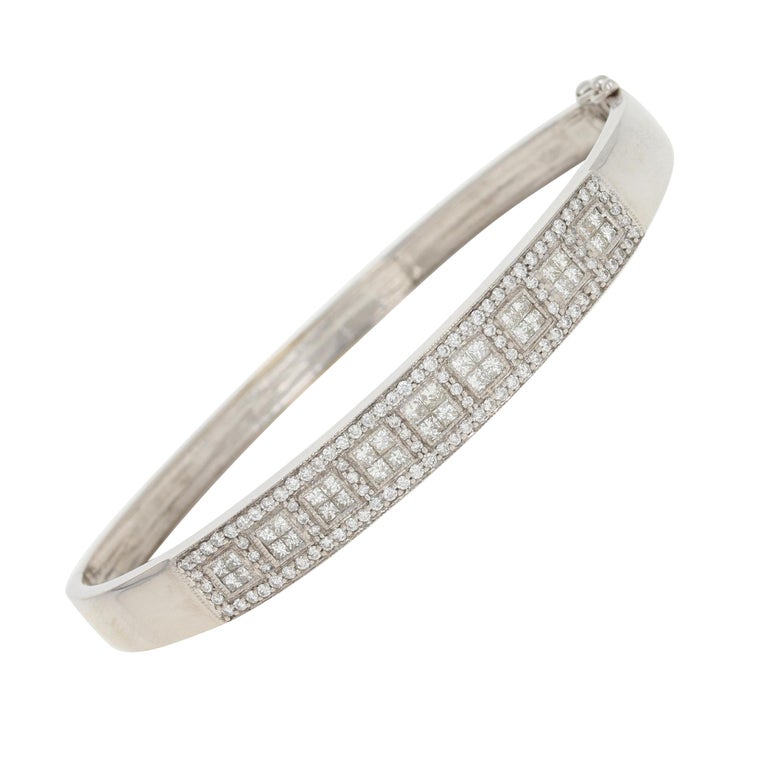 1.78 Carat Composite Princess Diamond Bracelet, 14 Karat White Gold ...