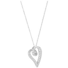 1.78 Carat Diamond 18 Karat White Gold Open Heart Pendant Necklace