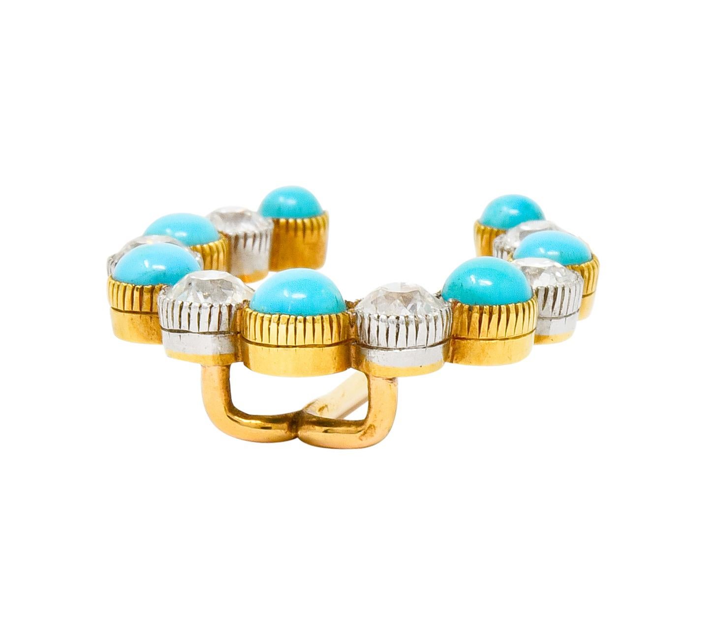 Women's or Men's 1.78 Carat Diamond Turquoise Platinum 18 Karat Gold Horseshoe Stickpin