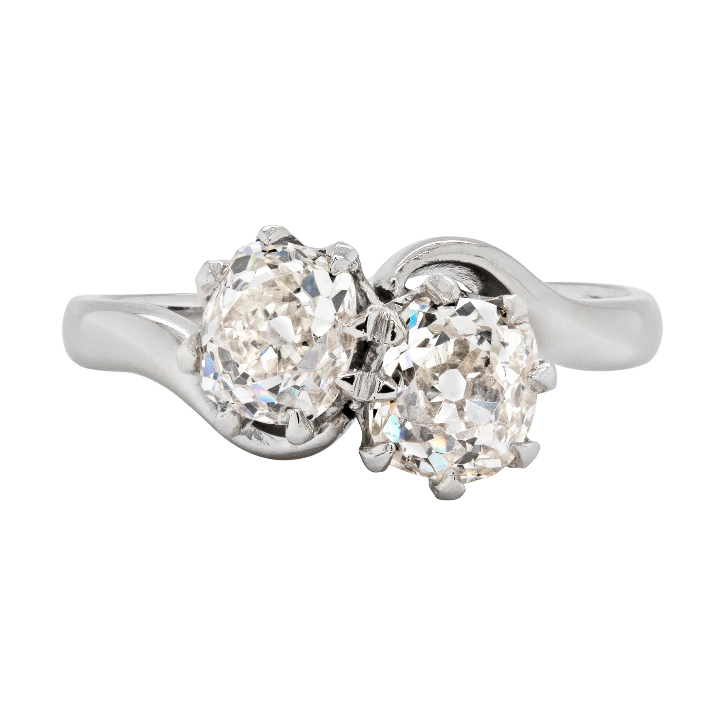 1.78 Carat Diamond Two-Stone Twist Platinum Engagement Ring, Circa 1930's