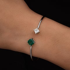 1.78 Carat Emerald 0.75 Ct SI/H Diamond Cuff Bangle Bracelet 14 Karat White Gold