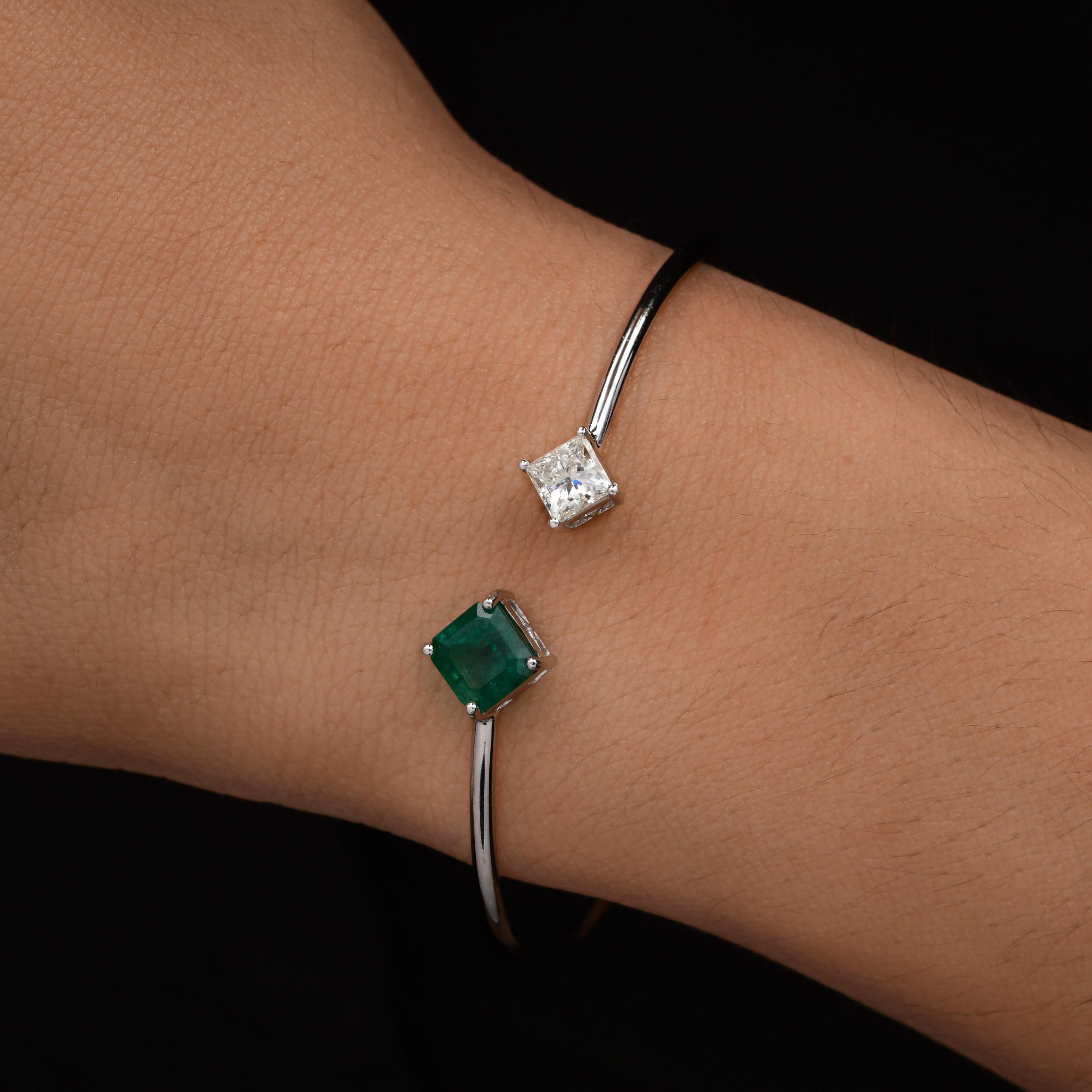 1,78 Karat Smaragd 0,75 Karat SI/H Diamant Manschettenknopf Armband 18 Karat Weißgold im Angebot 1