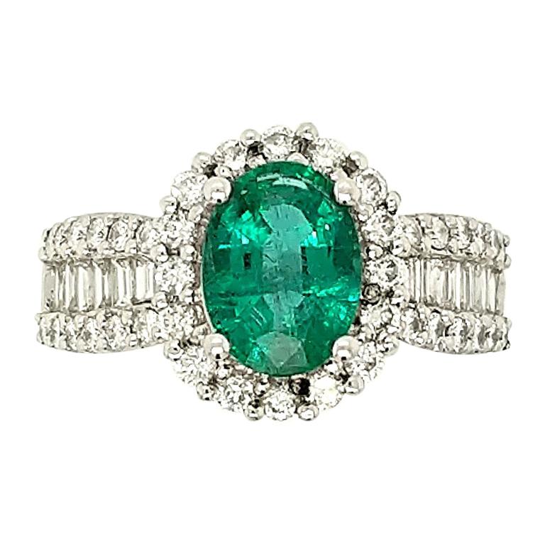 1.78 Carat Emerald and Diamond Cocktail Ring For Sale