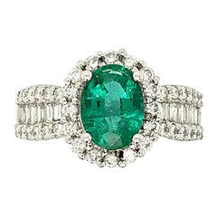 Vintage 1.78 Carat Emerald and Diamond Cocktail Ring